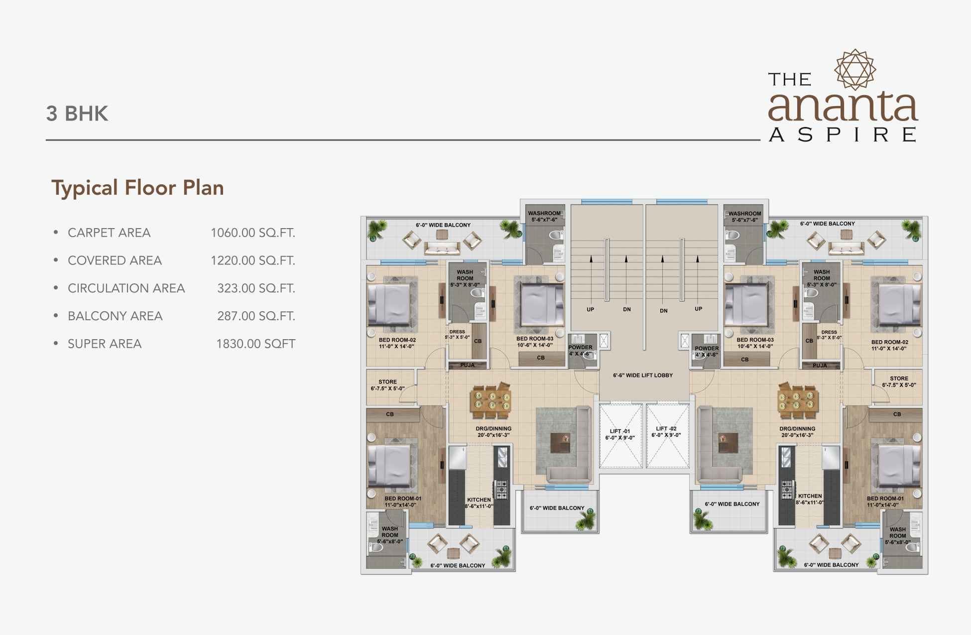 3BHK Floor Plan